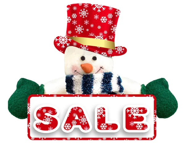 Χριστούγεννα πώληση φόντο με χιονάνθρωπο σε λευκό. — Φωτογραφία Αρχείου