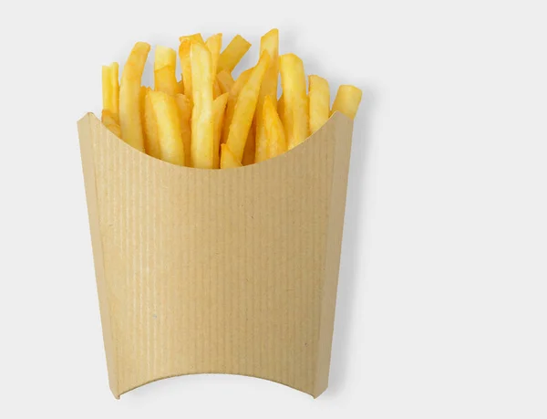 크 래 프 트 빈 종이 상자 클리핑 경로와 흰색 배경에 고립에 있는 감자 튀김. — 스톡 사진
