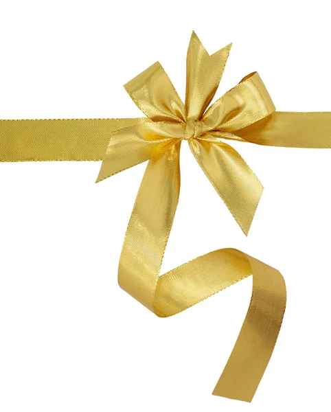 Gold ribbon with bow isolated on white — Stock Photo, Image