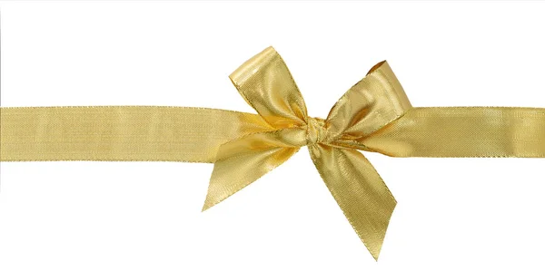 Ruban doré avec noeud isolé sur blanc. Chemin de coupe inclus . — Photo
