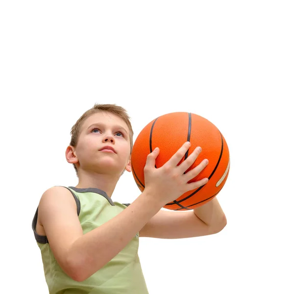 Menino com basquete — Fotografia de Stock