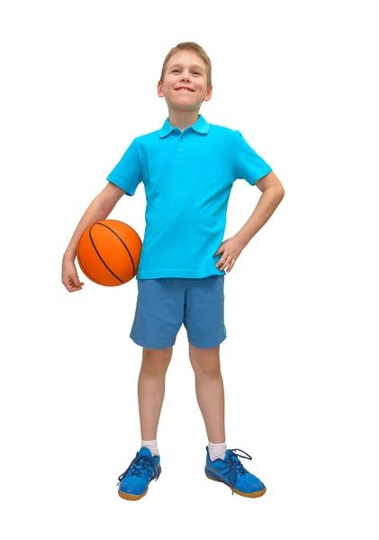 Uśmiechający się Koszykówka gracz chłopiec z piłką — Zdjęcie stockowe