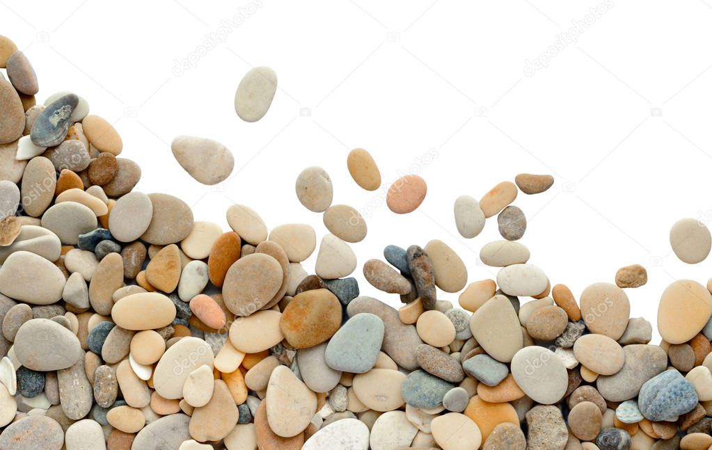 Pebbles texture border isolated on white background