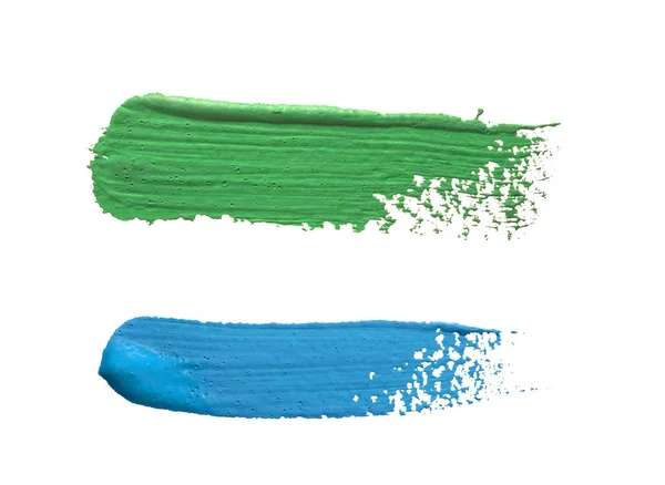 Pociągnięcia pędzla niebieski i zielony na białym tle — Zdjęcie stockowe