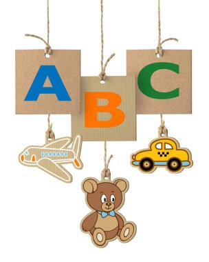 Karton etiket ABC harfler. İzole alfabe logosu