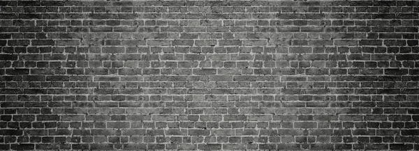 Black brick wall panoramic background. — Stock Photo, Image