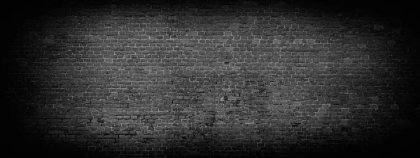 Black brick wall panoramic background. — Stock Photo, Image