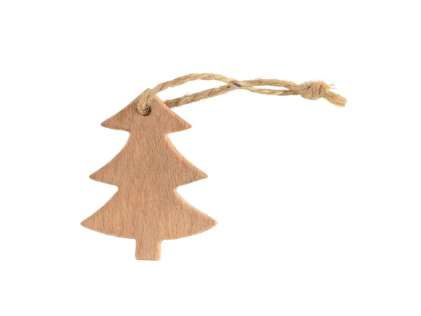 Árbol de Navidad de madera con adorno de cuerda aislado en blanco —  Fotos de Stock