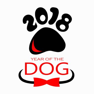Köpek 2018 logosu yeni yıl için tasarım el ilanı, broşür, davetiye, afiş, takvim, tebrik kartı
