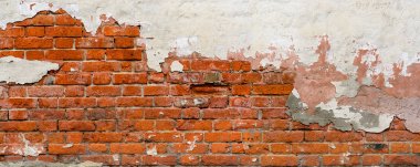 Eski tuğla duvar panoramik görünümü.