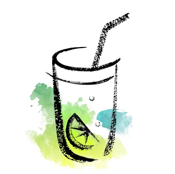 Cocktail glass. Watercolor brush sketch . — Stock Photo, Image