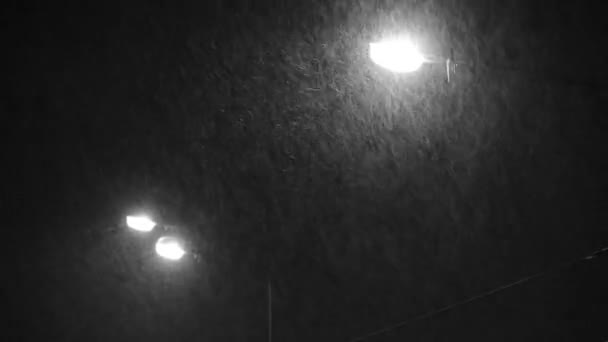 Sněžení v noci — Stock video