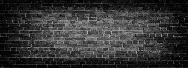 Black Old Brick wall panoramic background in high resolution — Stock Photo, Image