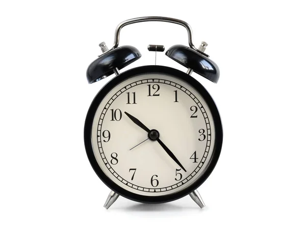 Black old fashioned alarm clock isolated on white background Stock Image