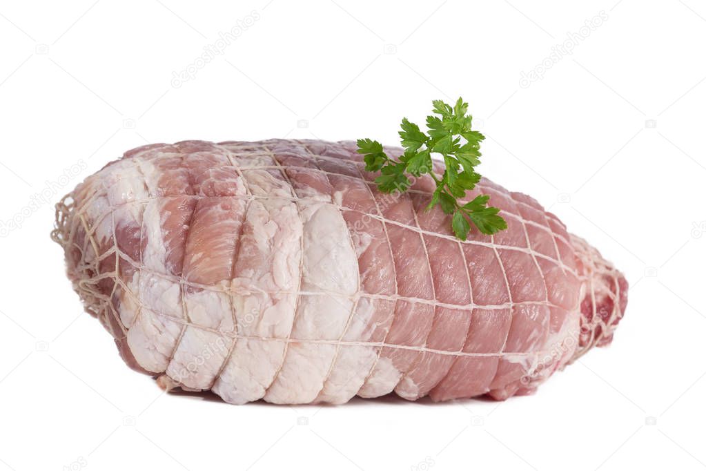 Boneless Pork Shoulder, ready to cook. on white background