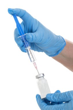 aşı şırınga ve ampul beyaz holding hemşire eller