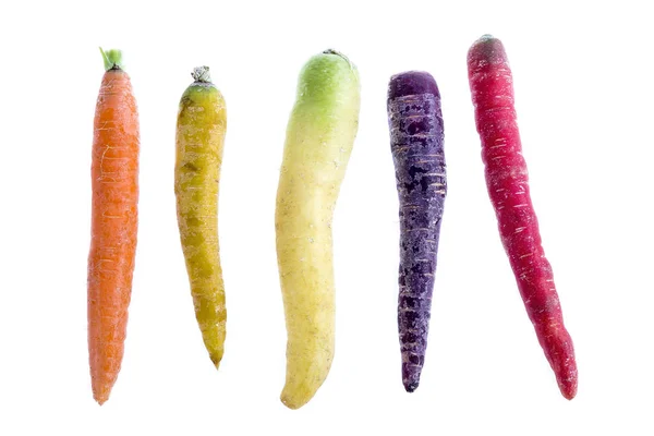 Složení s dědictví mrkev odrůdy zarovnán na bílém pozadí — Stock fotografie