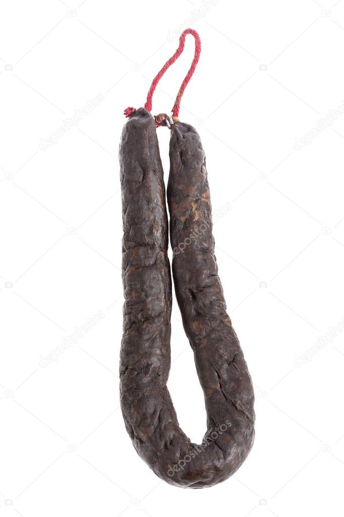 Corsican delicatessen traditional black pudding sausage on white background