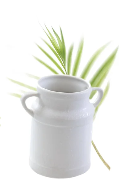 Jarra de leche vintage: leche de cerámica cajug aislado sobre fondo verde blanco . — Foto de Stock