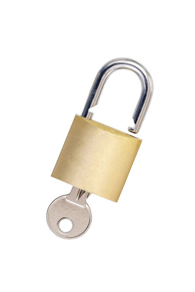 gold Padlock with keys - lock representing security isolated on a white background