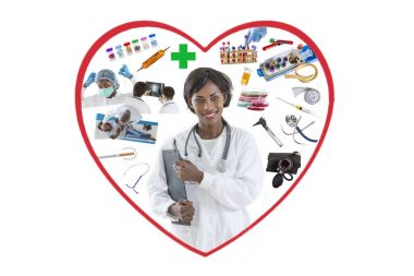 kavramsal görüntü, kalp şekli temsil eden tıbbi ve sağlık spesiyaliteleri, Doktor, tıp aletleri, uyuşturucu, yumuşak tıp, analiz laboratuvar temsil, kan tüpü raf, pietri kutusu, eczane,