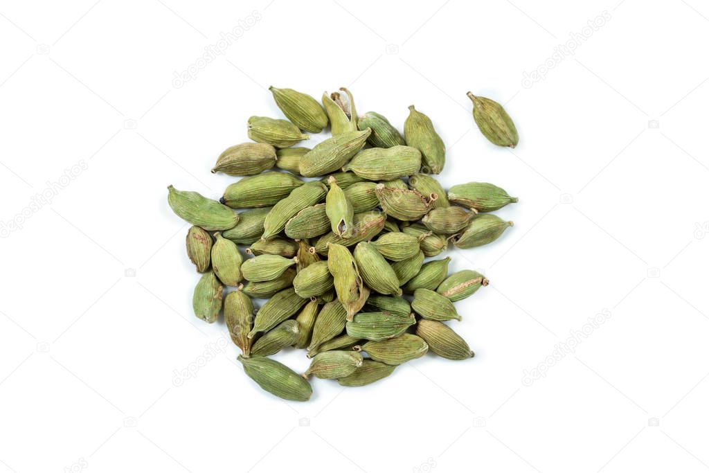 Cardamom deeds isolated on a white background