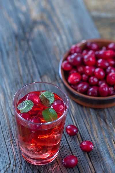 Vers cranberry vruchtensap bio biologisch sap gezondheid met kom verse bessen — Stockfoto