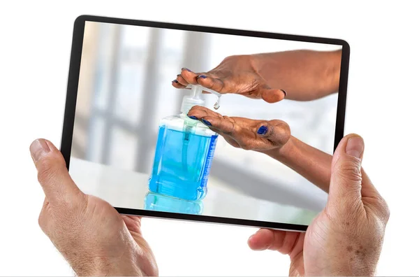 Koncepcje Zapobiegania Chorobom Zakaźnym Edukacja Zakresie Mycia Rąk Urządzeniach Mobilnych — Zdjęcie stockowe