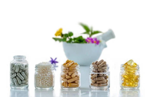 Garrafa Pílulas Alimentos Complementa Medicina Saudável Medicamentos Aditivos Tratamento Saúde — Fotografia de Stock