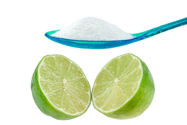 Soda Panggang Natrium Bikarbonat Dan Lemon Citrus Latifolia — Stok Foto