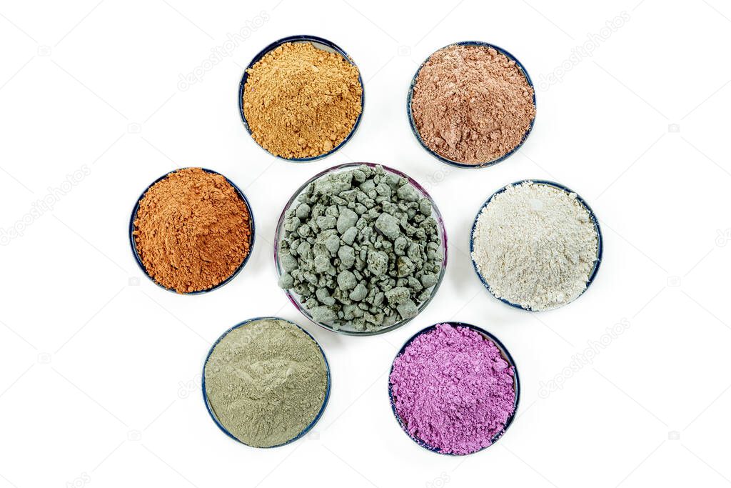 Various kinds of cosmetic clay red, yellow, pink , blue