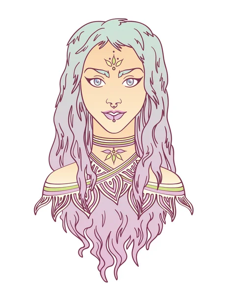 Beautiful tribal girl portrait in hand draw style. Royalty Free Stock Illustrations