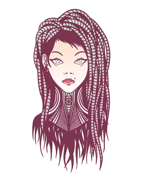 Stylish girl with dreadlocks, tattoo and piercing. Royalty Free Stock Vectors