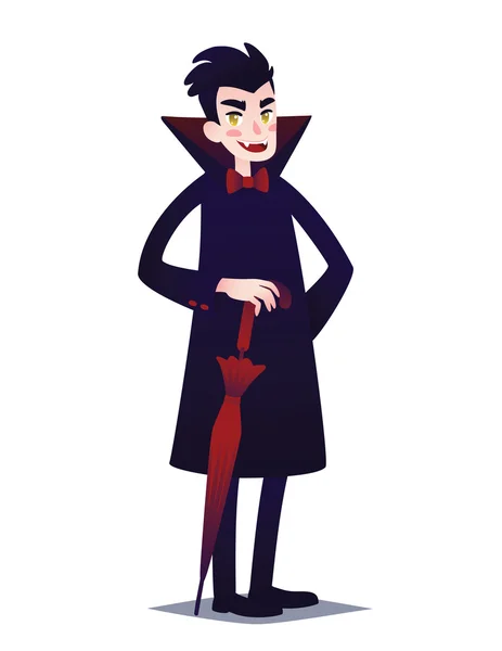 Rapaz vampiro bonito com guarda-chuva vermelho . — Vetor de Stock
