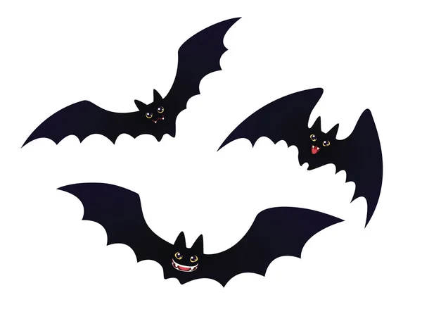 Lindos murciélagos voladores en estilo plano de dibujos animados . — Vector de stock