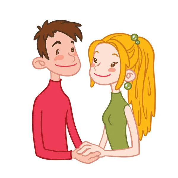 浪漫的情侣，男孩和女孩，手牵着手. — 图库矢量图片