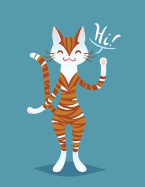 Sevimli gülümseyen zencefil çizgili kedi Bayan demek Merhaba.