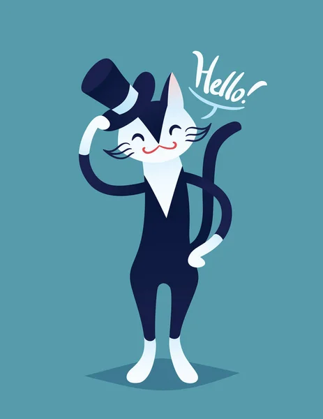 Lindo caballero gato sonriente con sombrero de cilindro . — Vector de stock