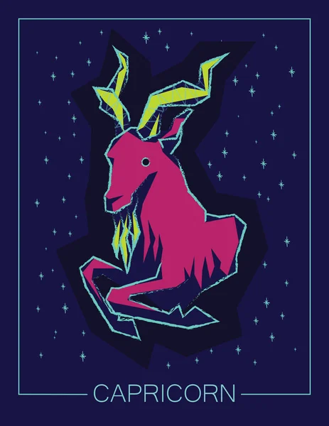 Signo del zodíaco Capricornio sobre fondo estrellado nocturno . — Vector de stock