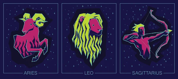 Zodiac Fire Signs. Aries, Leo, Sagittarius. — Διανυσματικό Αρχείο