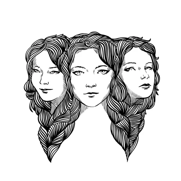 Triple retrato de hermosas ladys . — Vector de stock