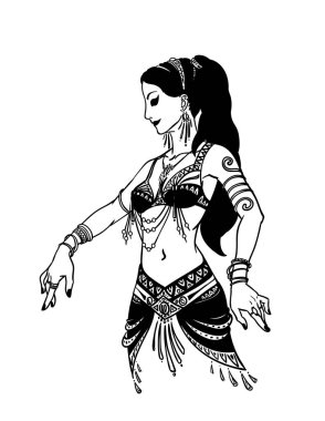 Tribal Dancer or Belly Dancer Girl in Hand Drawn Style. Vector Illustration for Your Design. clipart