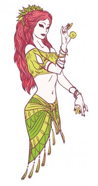 Kabile dansçı ya da Hintli dansçı kız elle çizilmiş tarzı.