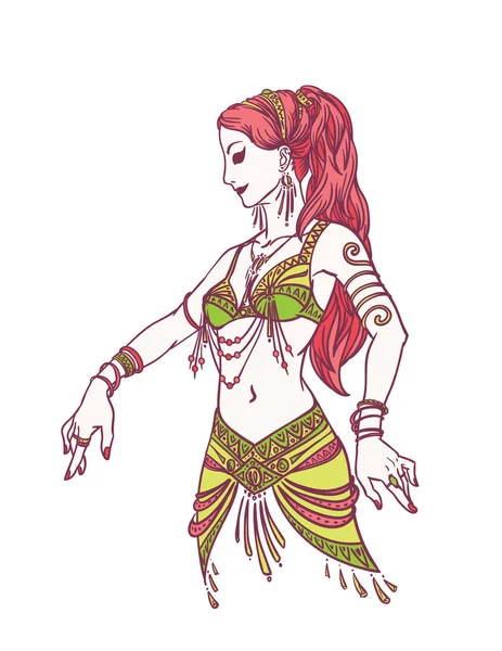 Dançarina tribal ou dançarina de barriga menina em estilo desenhado à mão. Ilustração vetorial para seu projeto . — Vetor de Stock