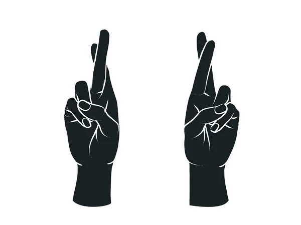 Gesture. Lucky sign. Two female hands with two fingers crossed. Vector. — Stock Vector