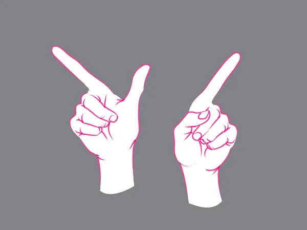 Geste. Wegweiser. zwei weibliche Hände mit Zeigefinger zeigen Kurs an. — Stockvektor