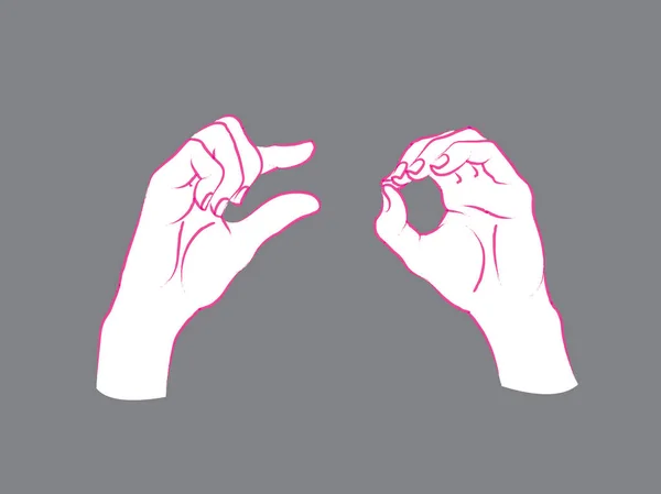 Un gesto. Una pequeña señal. Dos manos femeninas mostrando un poco de algo . — Vector de stock