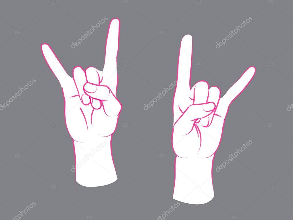 Gesture. Rock sign. Two female hands with index and little finger up.