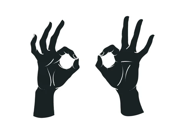 Жест. Отличный знак. Две женские руки с указательным и большим пальцами образуют круг, другие пальцы вверх. Вектор . — стоковый вектор