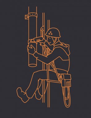 Endüstriyel dağcı oluktan mends. İp erişim. Vektör.